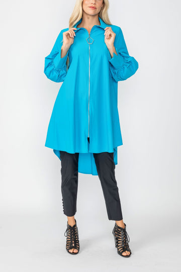 Turquoise Bell Sleeve & Back Yoke Eyelet Point Jacket